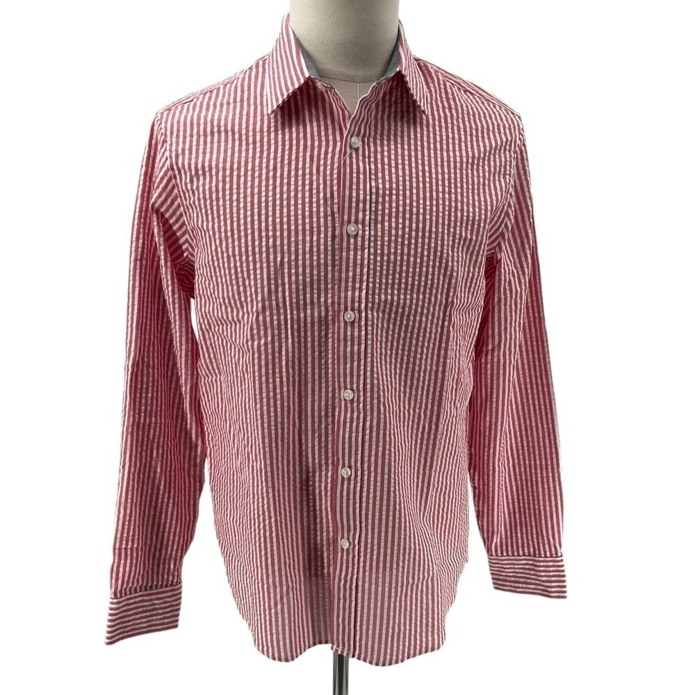 NWT Michael Kors White Crimson Striped Button Up Collared Shirt Size M Men's - Picture 1 of 9